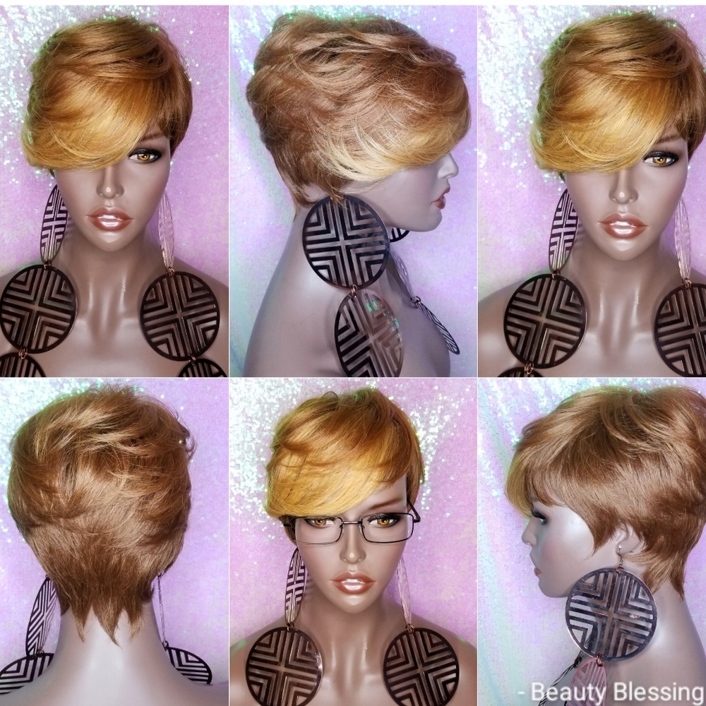 Short Cut Feather Style Full Cap Wig Ombre Hair